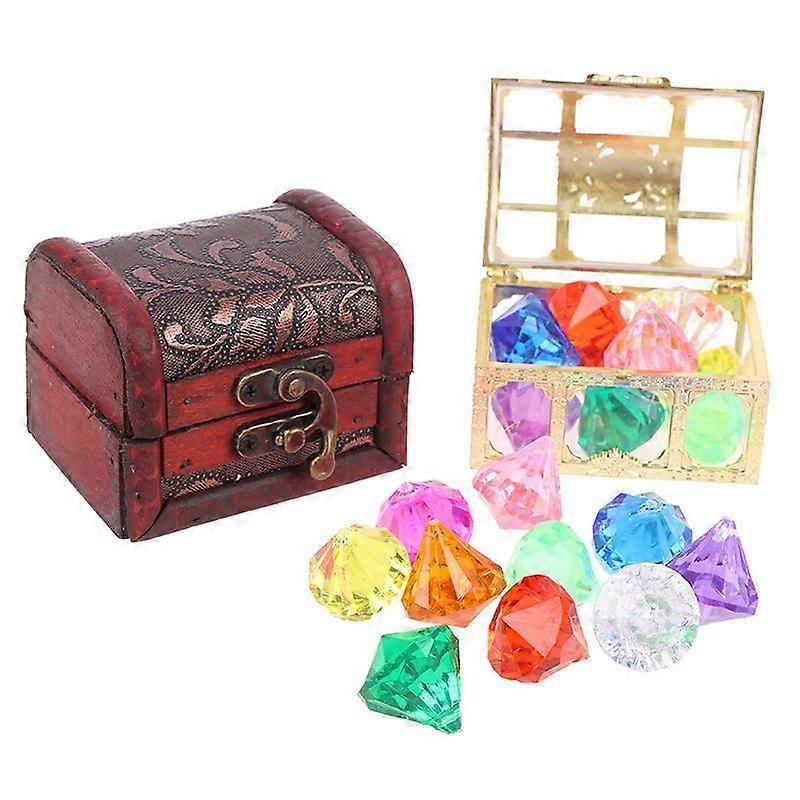 Diving Gem Pool Toy 10 Big Colorful Diamonds With Treasure Pirate Box Swimming