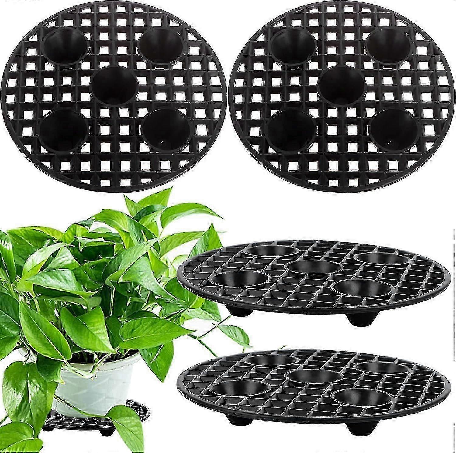 4 قطع من رافعة مستوى وعاء النبات، حامل نباتات شديد التحمل، حامل وعاء زهور دائري أسود
