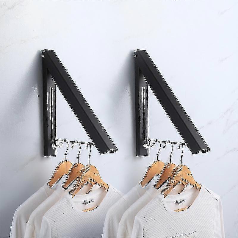2pack retractable wardrobe bar - wall-mounted clothes rack - black p
