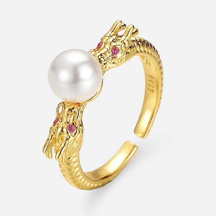 Original Design Pearl Dragon Ring Female Double Dragon Play Bead Middle Finger Lucky Treasure Opening Ring Advanced Sense