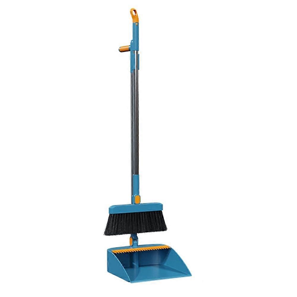 Rotatable by 180 degrees broom and collection game broom, foldable dustpan set, blue, with long, adjustable, ergonomic cleaning set