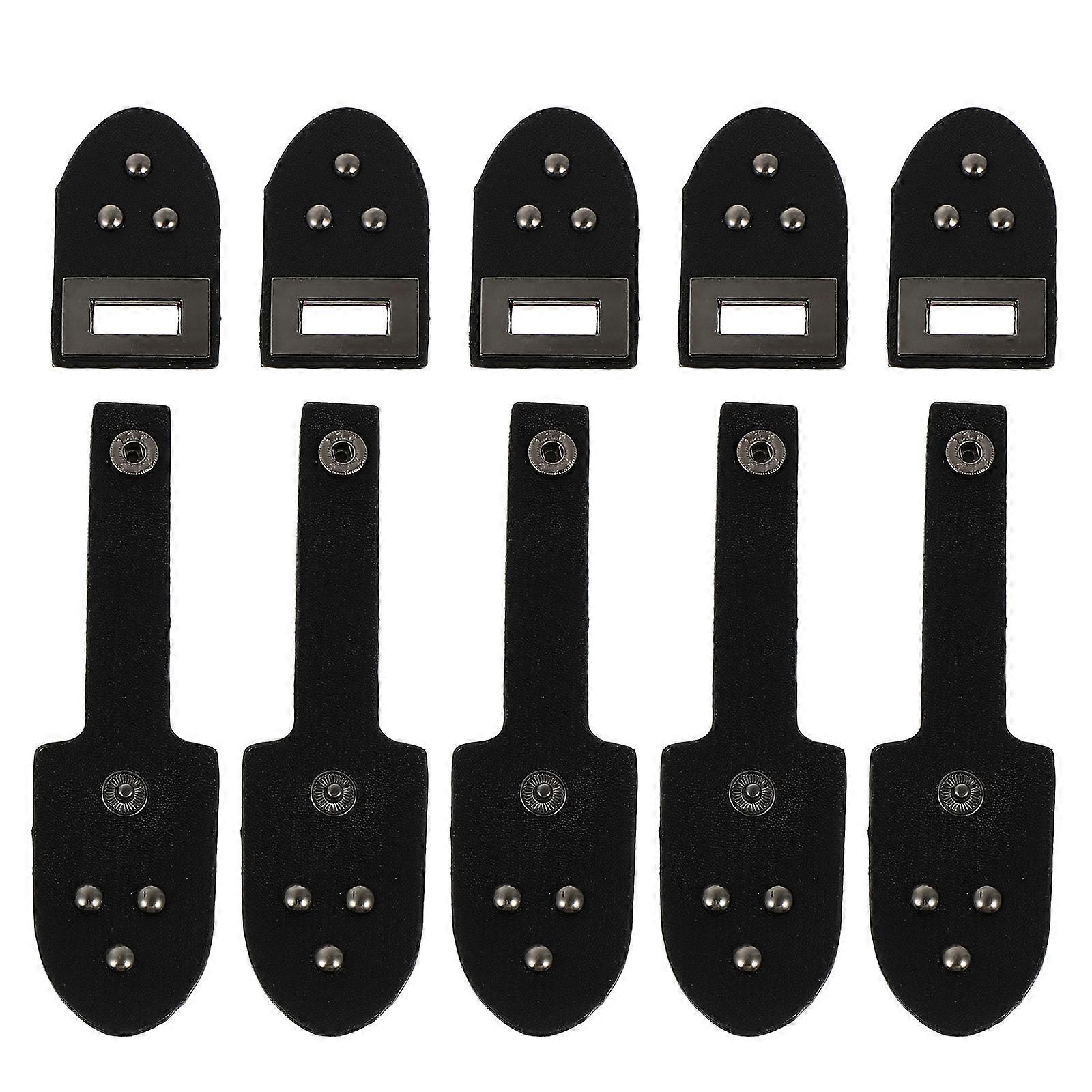 5 Pairs Of Black Pu Snap Toggle Closure Fasteners For Coat, Jacket, Sweater - Sew-On Diy Clothes Accessories