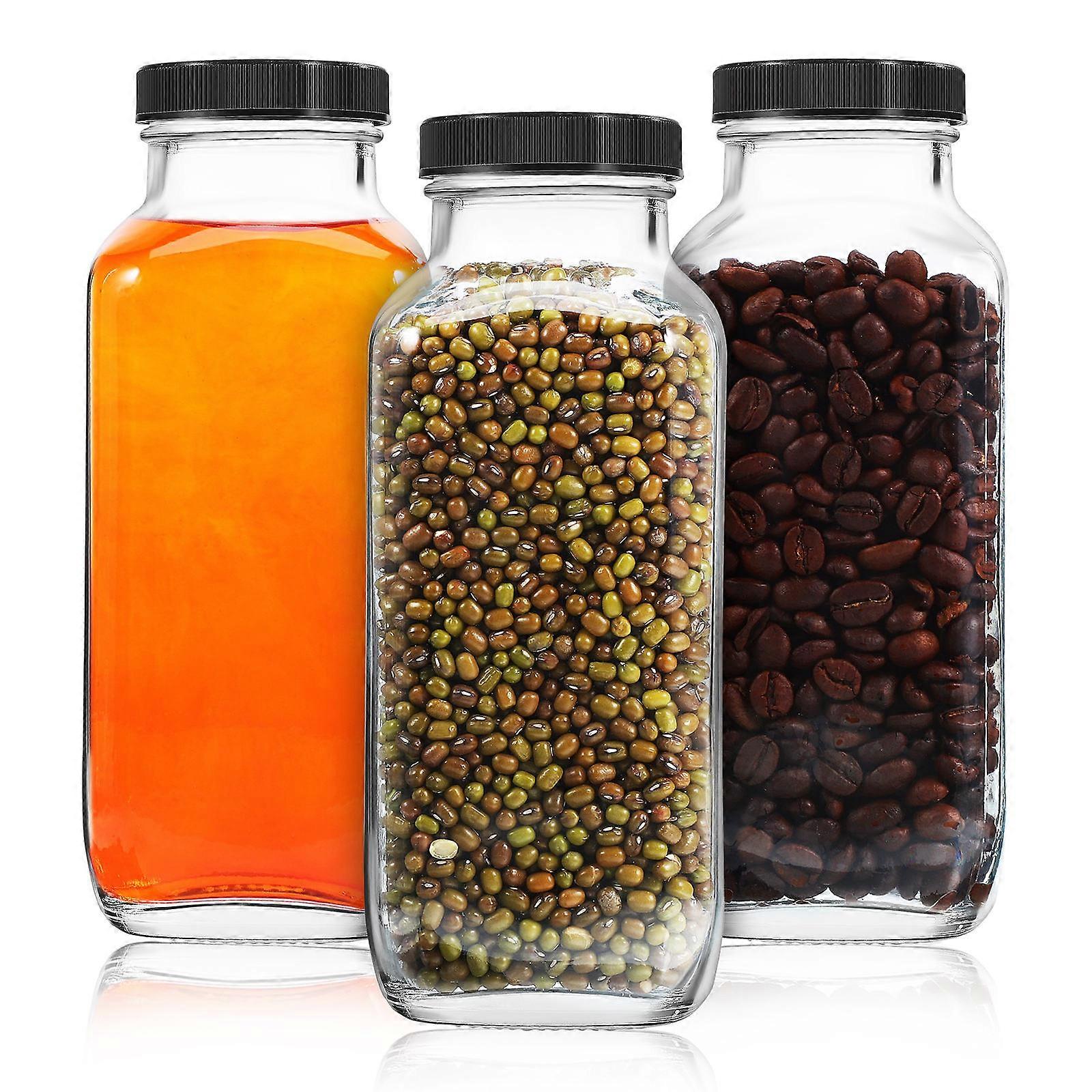 3 Pcs Sealed Glass Milk Bottles, Octagonal Reusable Containers for Juice, Honey, and Kitchen Storage, Leak Proof and Easy to Clean