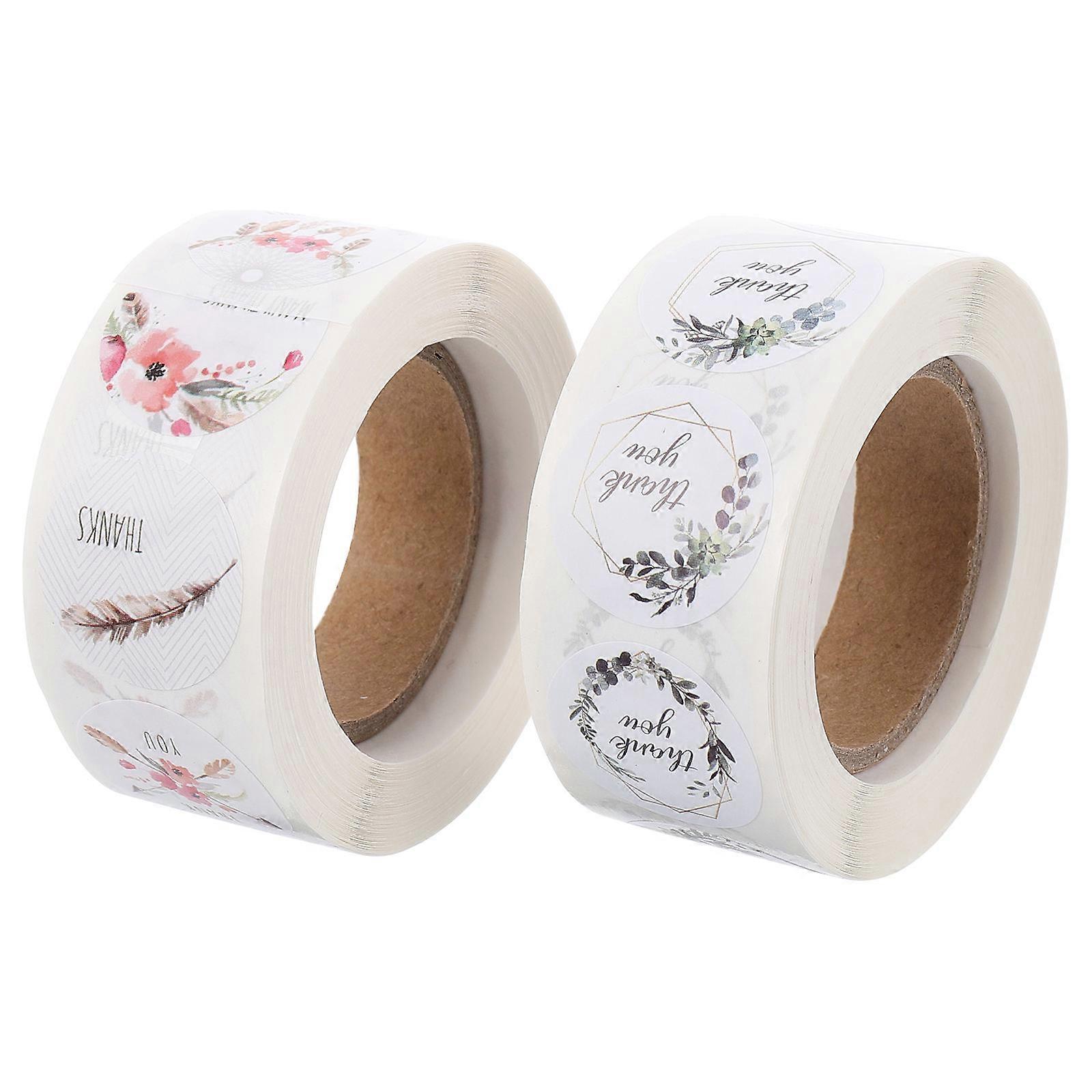 Flower Labels Stickers Thank You Tag Sticker present Wrapping Decals Sealing 2 Rolls White 2 5x2 5cm
