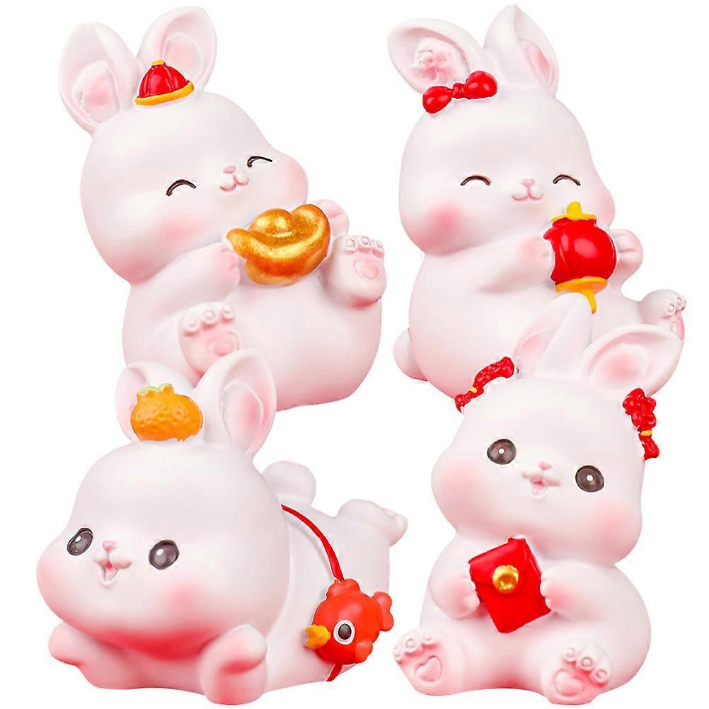 Bunnies Decor Cartoon Rabbit Shape Resin Craft Rabbit Figurines Desktop Tiny Rabbit Statues 4Pcs
