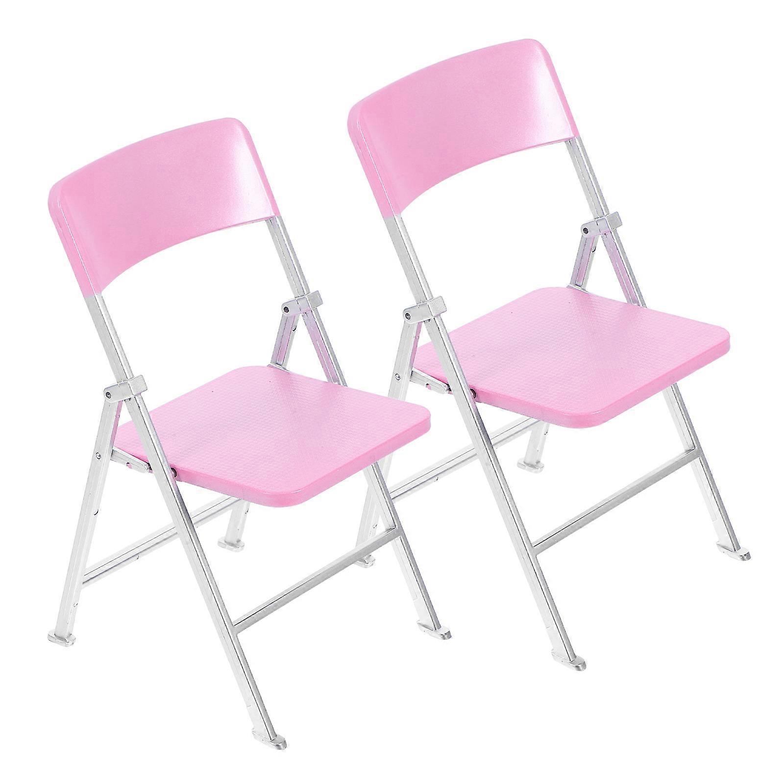 Miniature House Folding Chair Pink Miniature Landscaping Scene Adornment Simple and Vivid Look 15.00X9.40X8.40CM 2Pcs