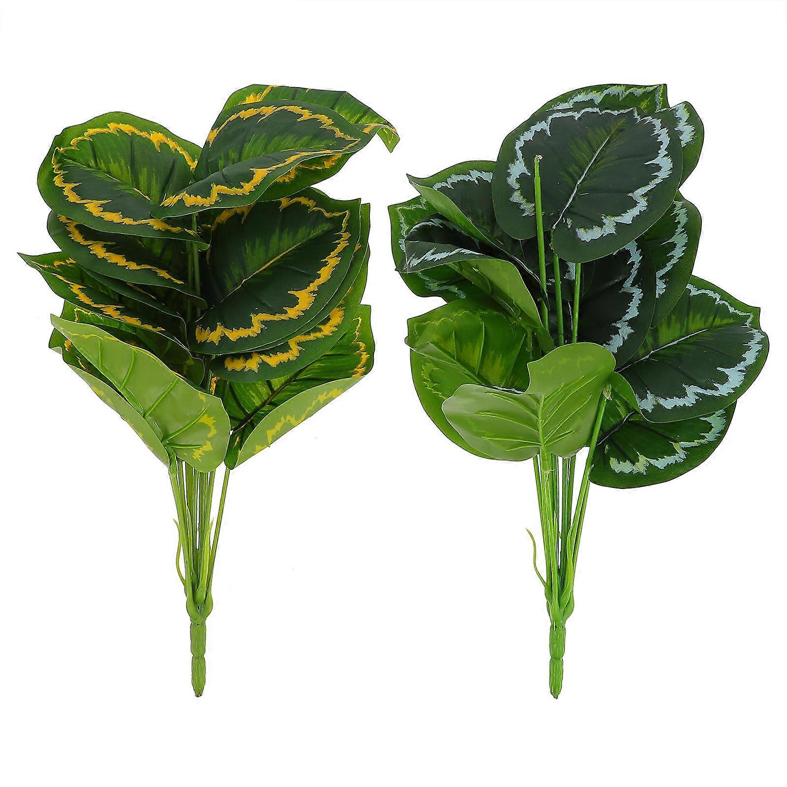 Simulation Of Green Plants Artificial Leaves Ornaments Communities 33x18cm 2Pcs
