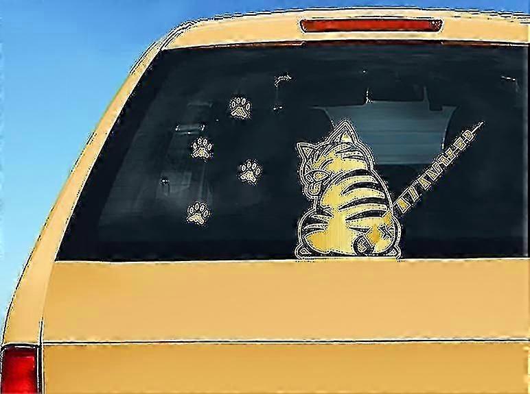 מדבקות מגב אחוריות לרכב מחזיר אור עמידות למים לקישוט חתול מכשכש בזנב