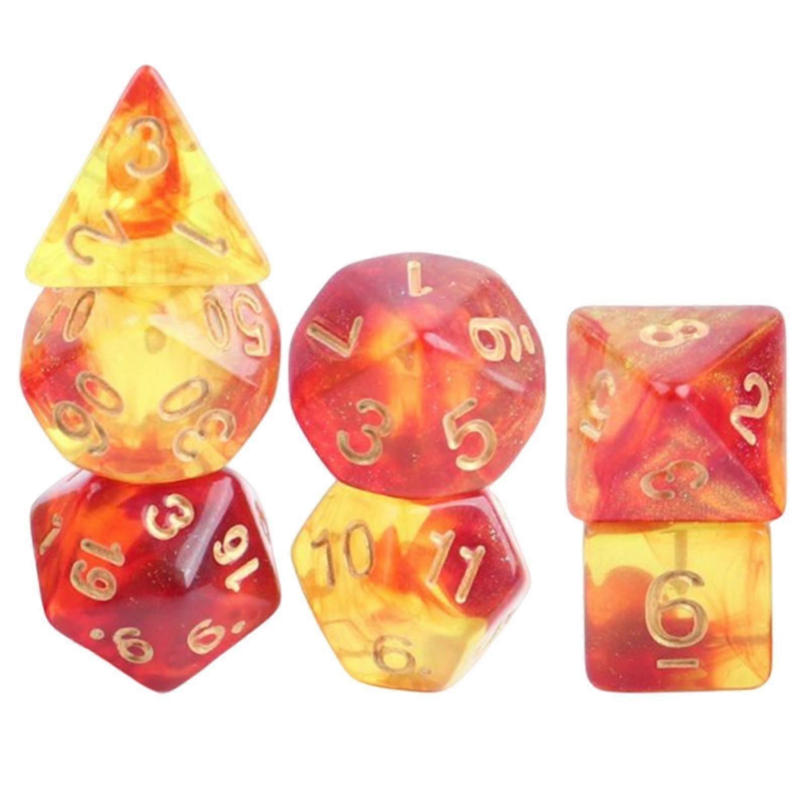 7x Polyhedral Dice Party Game Dice Game for DND Table Game Star Red Yellow