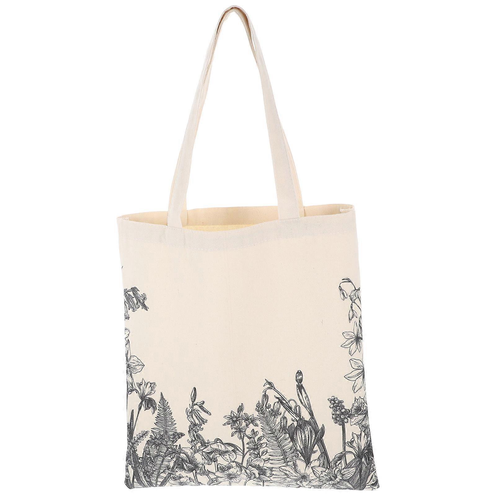 Large Capacity Canvas Tote Bag for Storage Use with Flower Printing