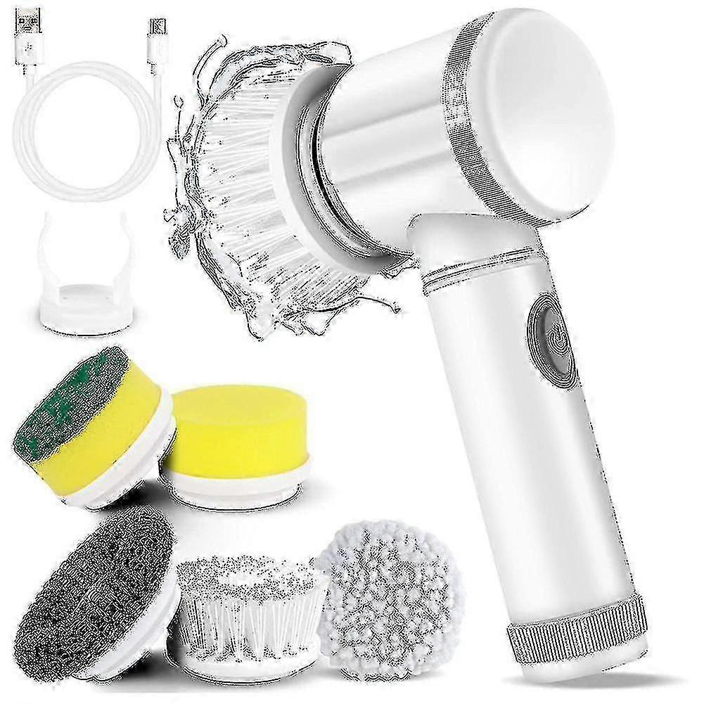 Electric Spin Scrubber Cleaning Brush with 5 Replaceable Brush Heads for Floor and Wall
