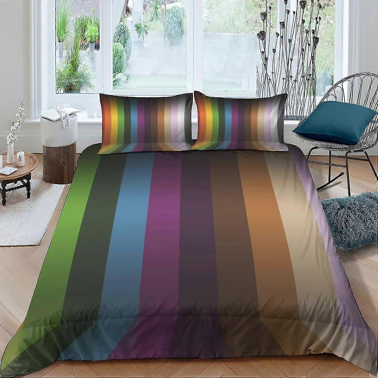 Minimalist Stripes Duvet Cover Set Soft Microfiber with Pillowcases and Zipper Closure