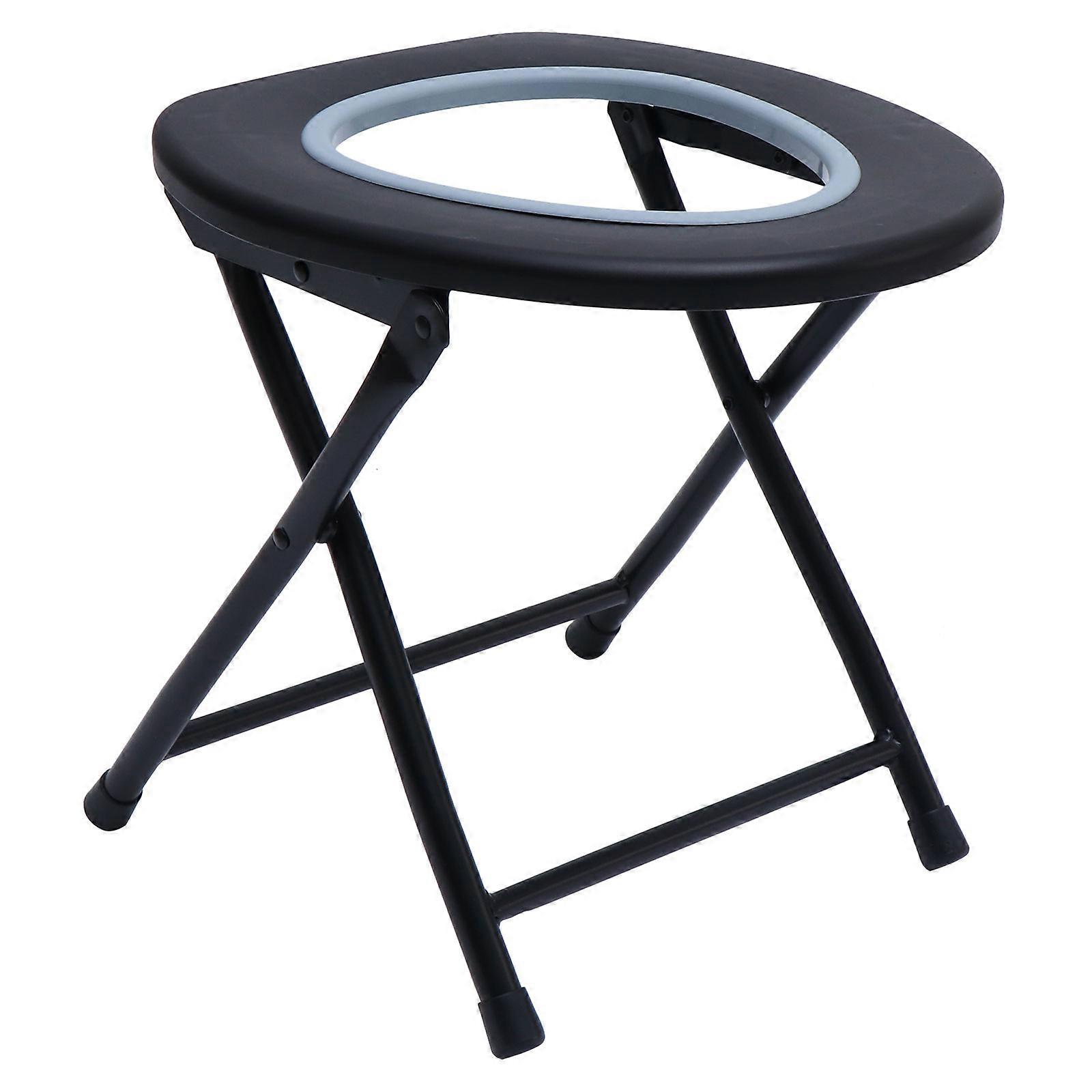 Portable Toilet Stool Foldable for Outdoor Use Made of Stainless Steel and Plastic Black Color Easy to Store