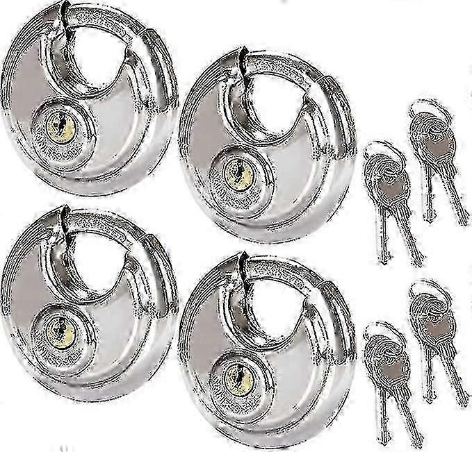 Set Of 4 Stainless Steel Security Circular Padlocks, Rust Resistant Disc Padlocks
