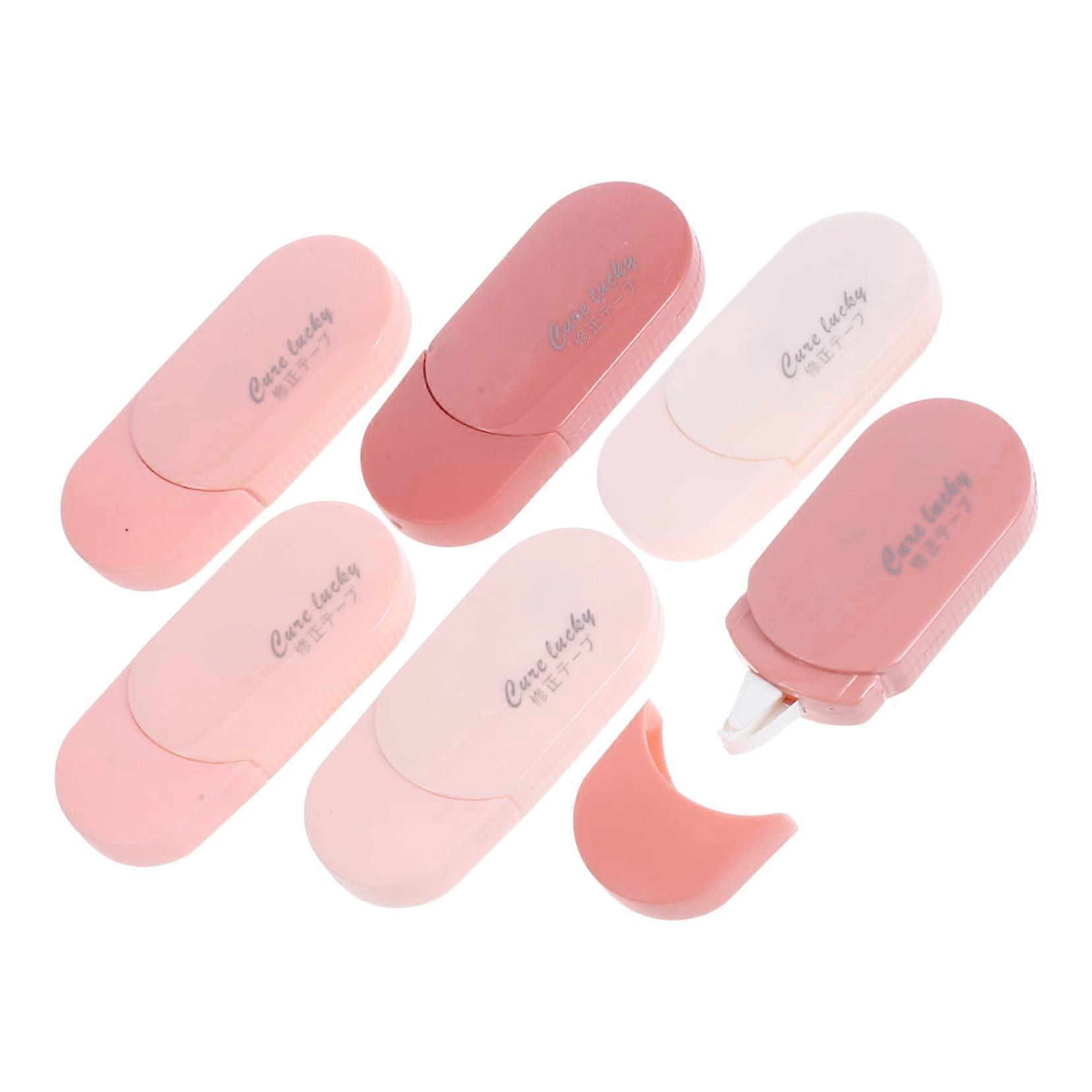 Correction Tape 6-Pack White Plastic Pink Case - School and Student Use, Fine Tape, Portable Corrector