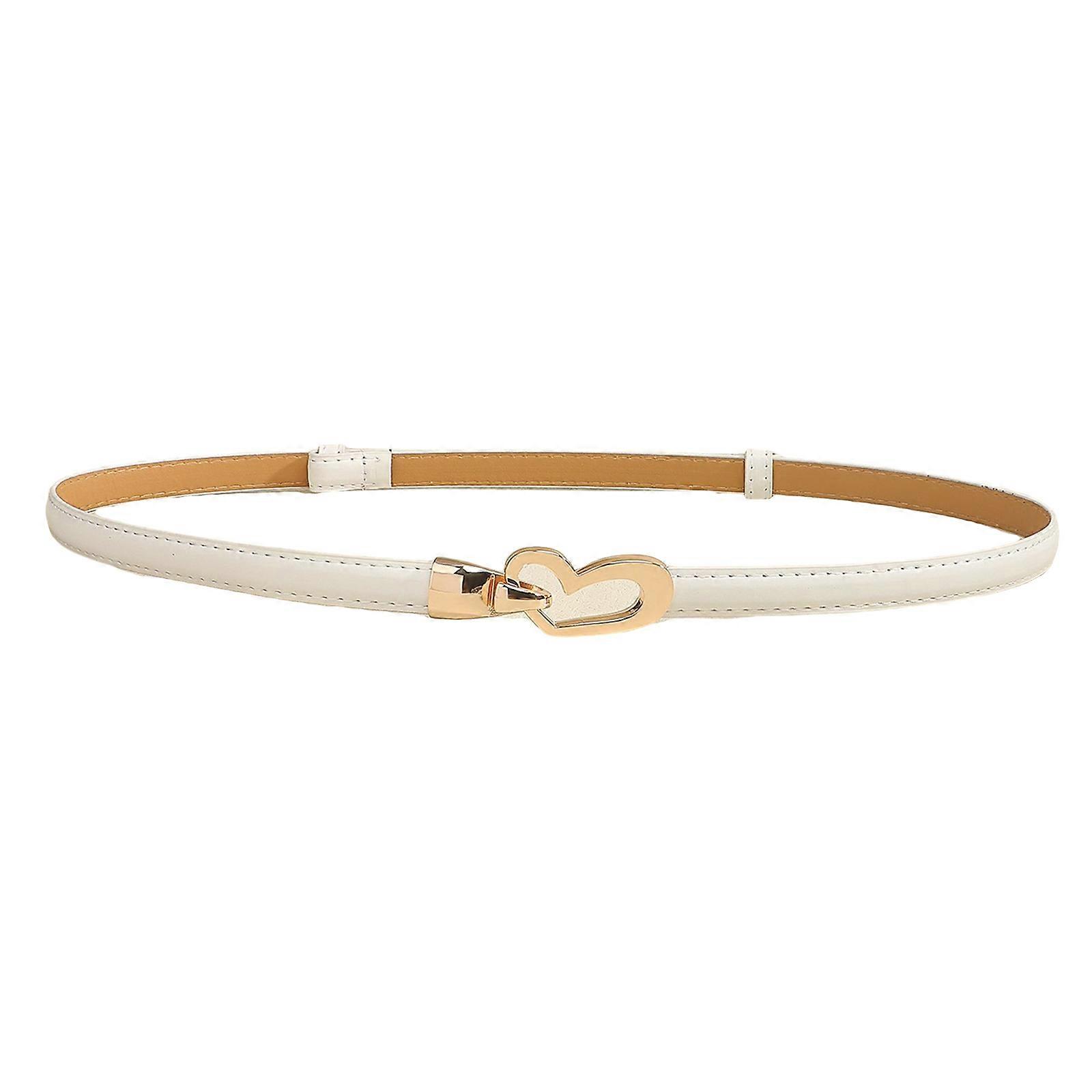 Stylish Women's Belt with Heart Shaped Clasp Detailing, Flexible PU Leather Waist Strap for Multiple Outfits White