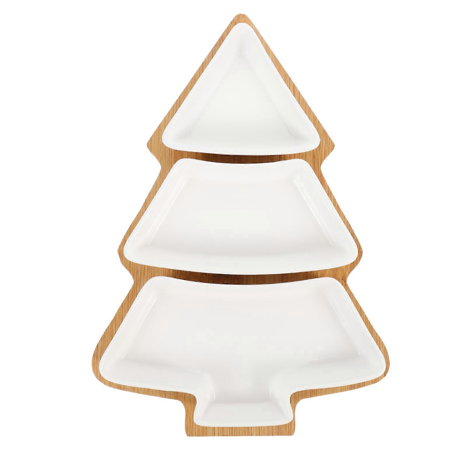 Ceramic Christmas Tree Serving Tray 2pcs Veggie and Fruit Platter for Snacks and Dips