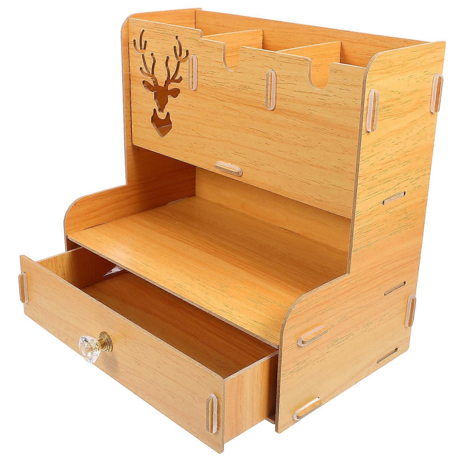 Wooden Organizer Stationery Storage Multi-Functional Pen Pencil Holder Bedroom Chocolate 9.4×9×5.7in 1Pack