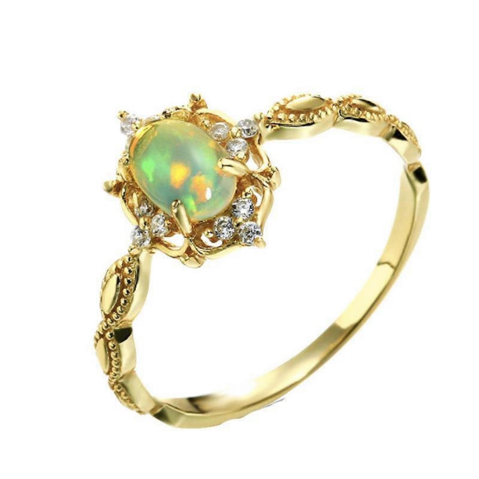 Women's Ring Bijouterie Diamond Moon Natural Stone Adjustable Elegant Green