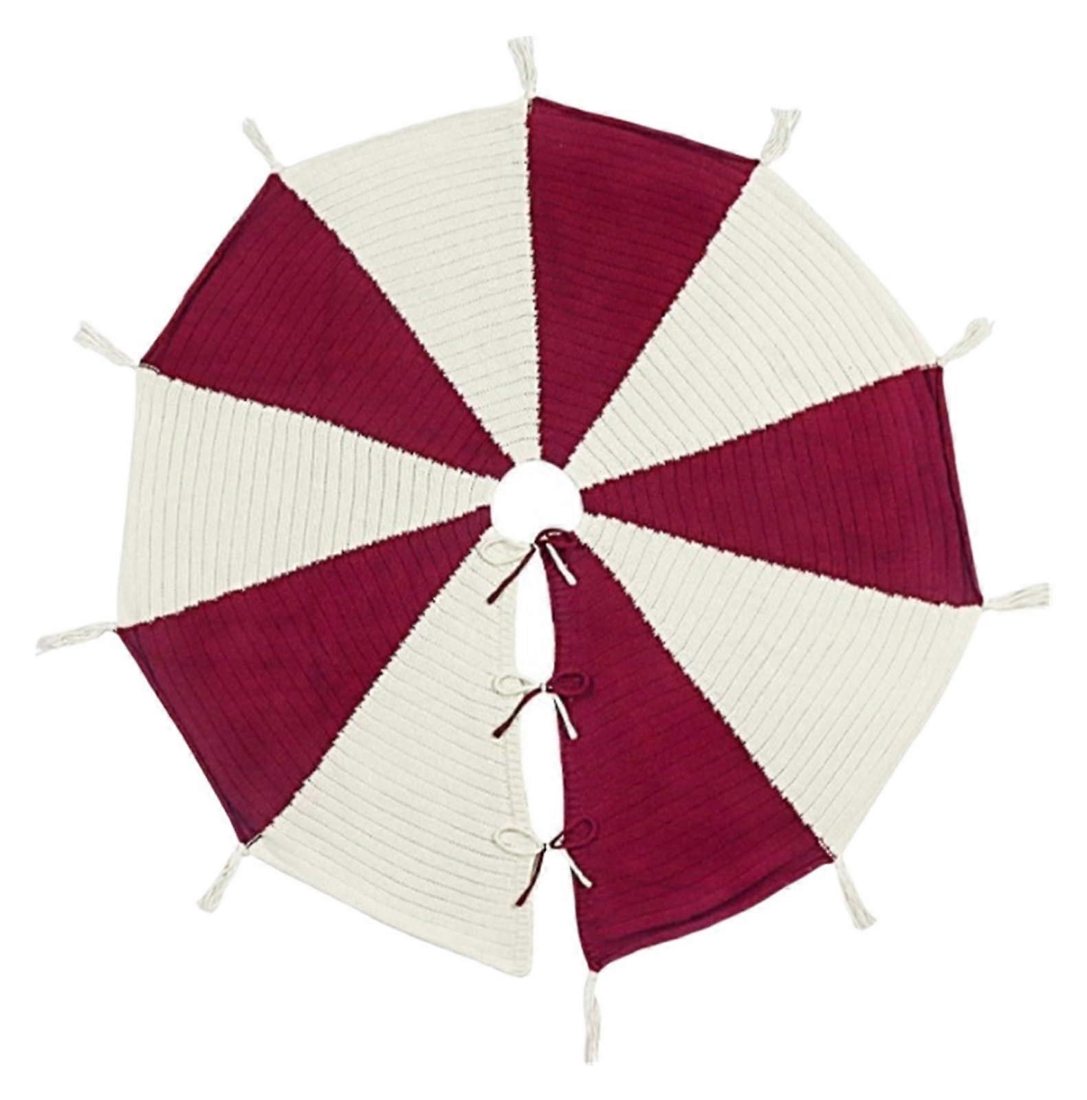 Christmas tree skirt 48 inch, knitted red and white tree mat for party holiday home decor, Christmas tree rug 122cm (48inch) A
