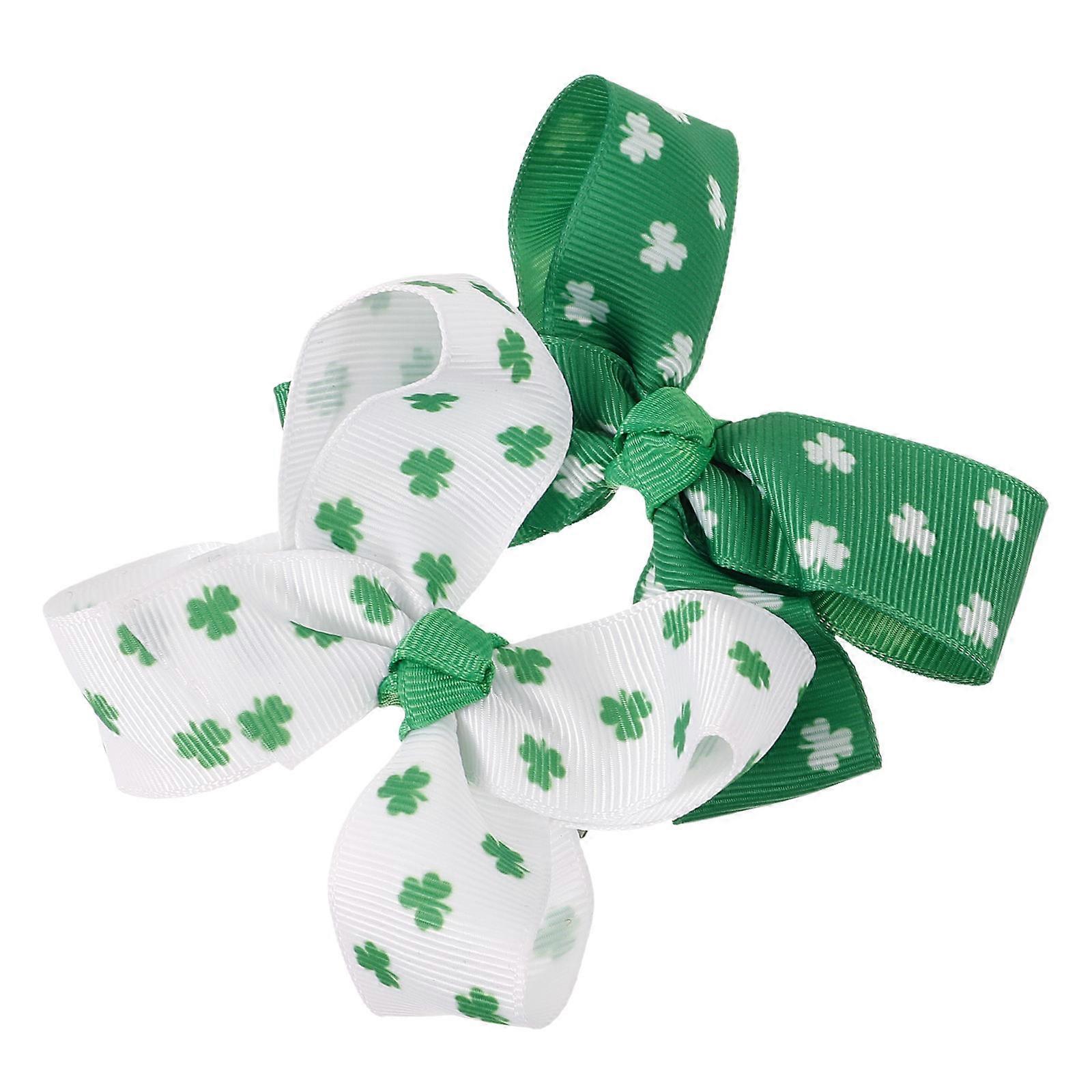 Hair Barrettes For Kids Durable Clover Shaped Grosgrain Ribbon Clips St Patricks Day 2Pcs
