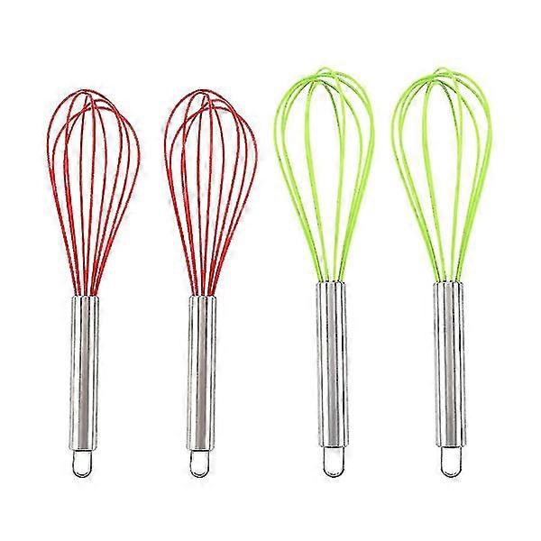 8 inch and 10 inch silicone whisk set of 4, whisk balloon egg sauce whisk for non-stick cookware