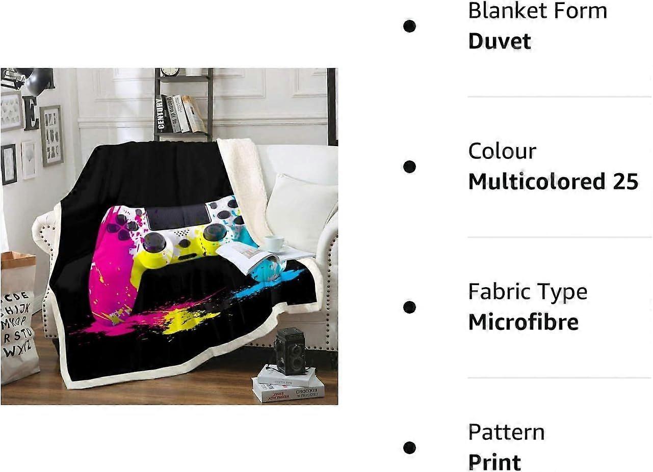 Tbrand Gamer Fleecedecke 130x150 Cm - Gamepad-Muster, Polyester Mikrofaser, Kuschelig Warm
