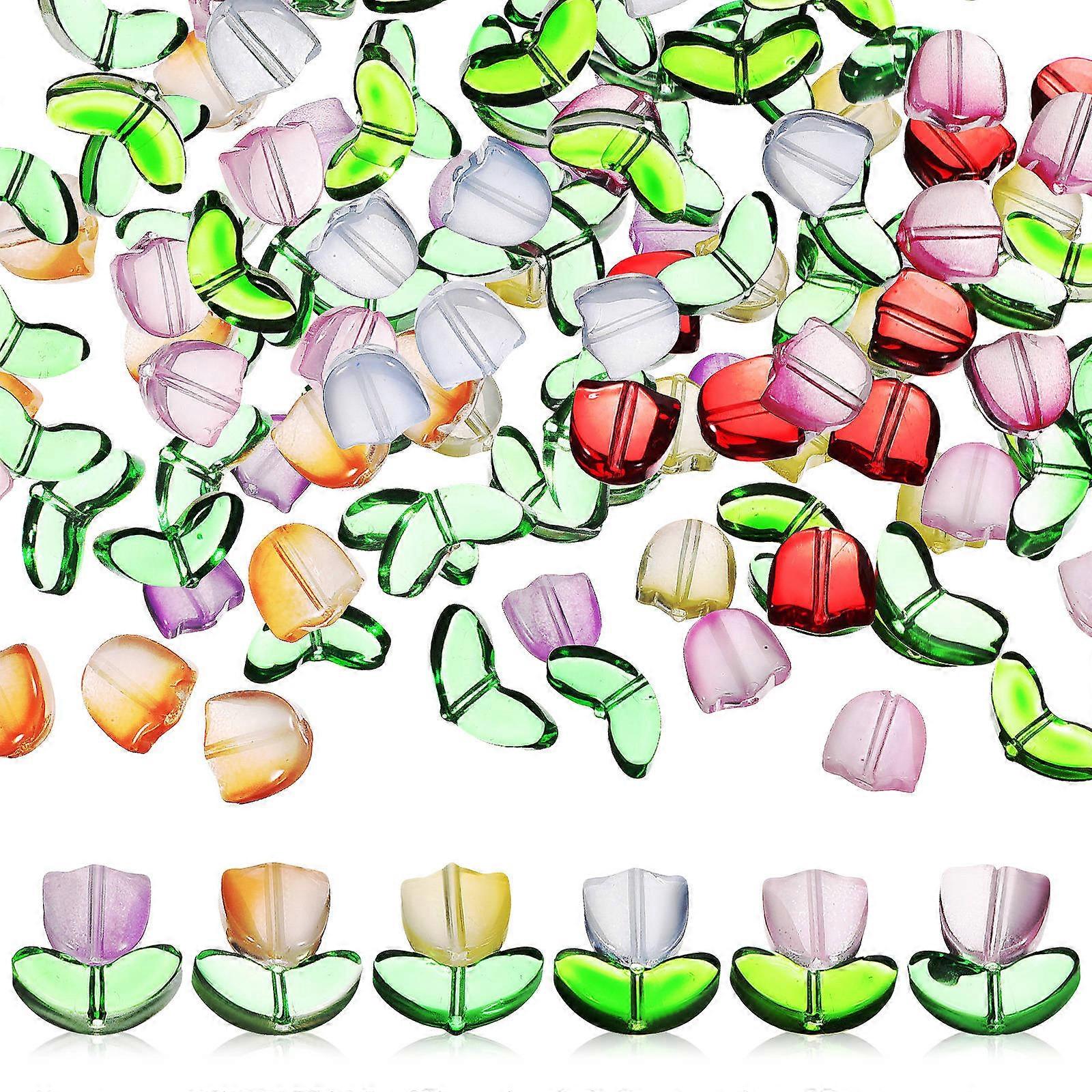 80Pcs Tulip Shape Beads Glass Bead Kit For Jewelry Components Assorted Color DIY Jewelry Craft Accessories