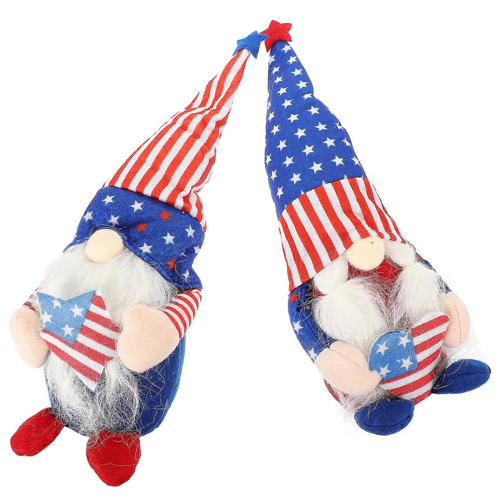 Patriotic Gnome Dolls for 4th of July Decorations at Home Plush Cloth Assorted Color 2 Pieces