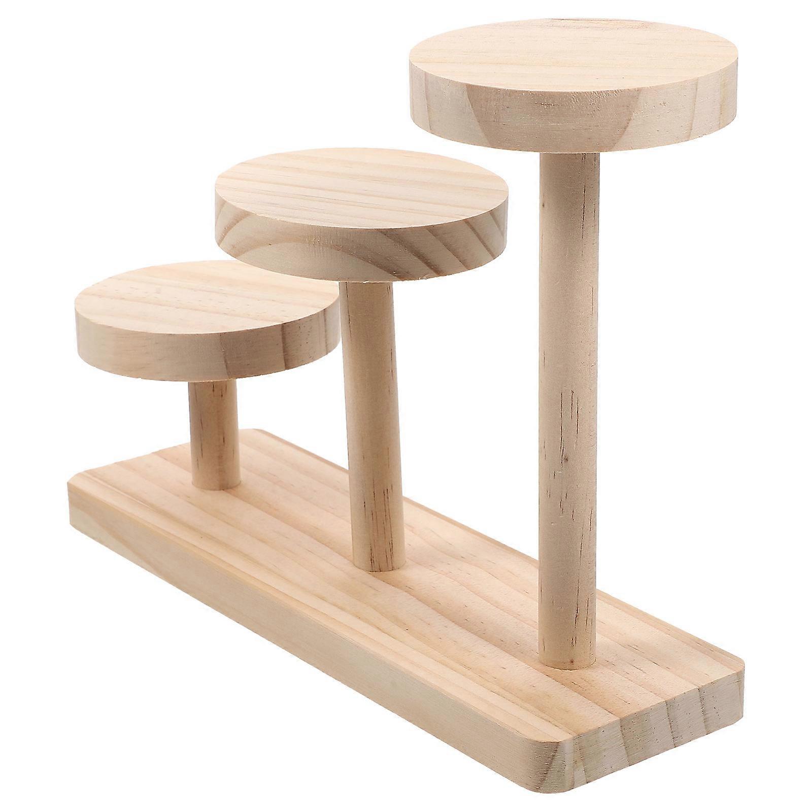 Tabletop Display Rack Jewelry Display Stand Minimalism Style Home Use Natural Wood Display Riser Multi-layer Display 1Set