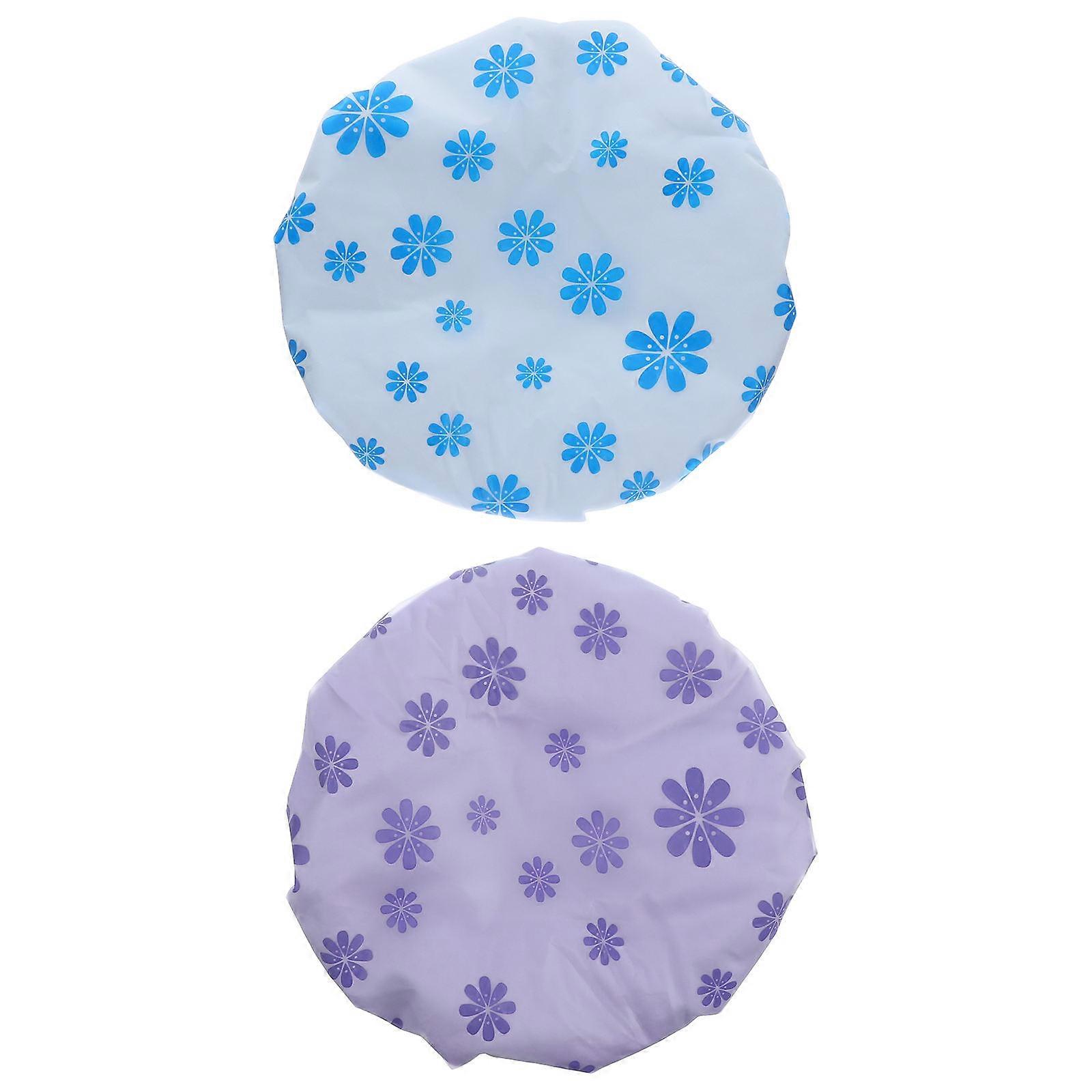 2pcs Reusable Shower Caps for Women Soft Elastic Bathing Hats for Comfortable Fit, Long Hair Friendly, Design