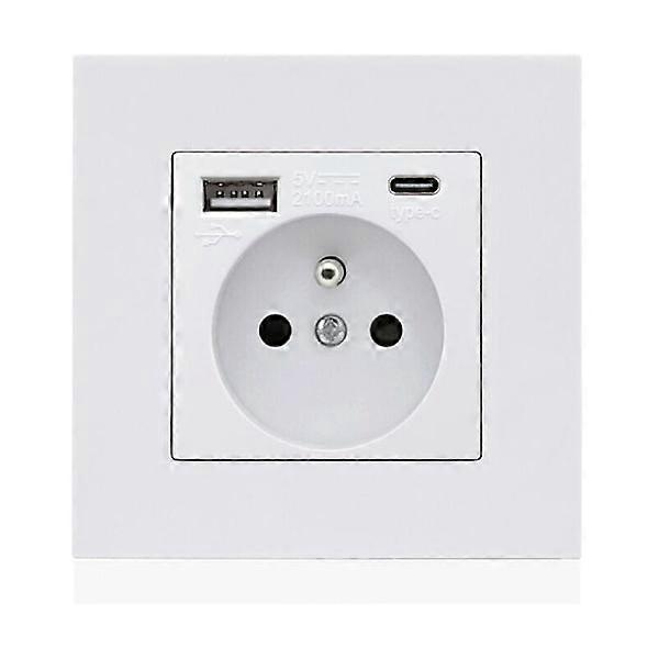 French Type-c+USB16A Type 86 Socket Panel, Number of Sockets: 2 Holes, Number of USB Ports: 1, Safe and Stable