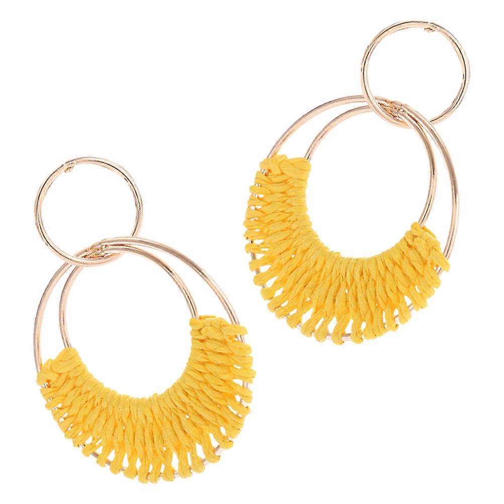Here's a refined and engaging product description based on your input:

 

**1 Pair Bohemian Raffia Hoop Earrings for Women – Summer Beach