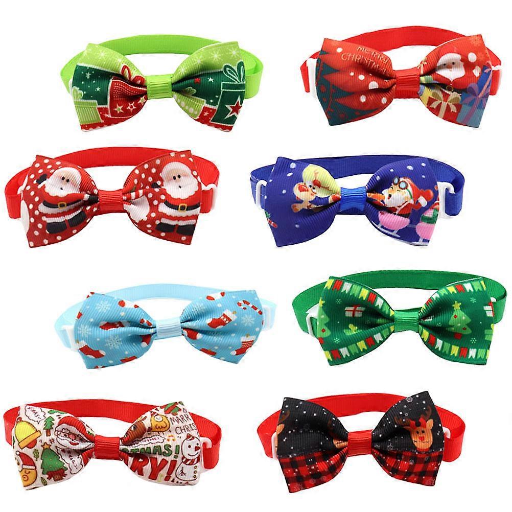 Bow Tie Dog And Cat Collars 8Pcs Adjustable And Lightweight Festive Accessories In Assorted Color For Christmas