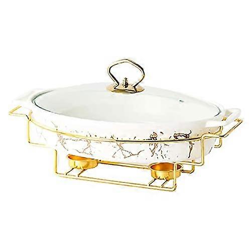 Ceramic Chafing Dish Buffet Set with Glass Lid, Oval Food Warmer for Events
