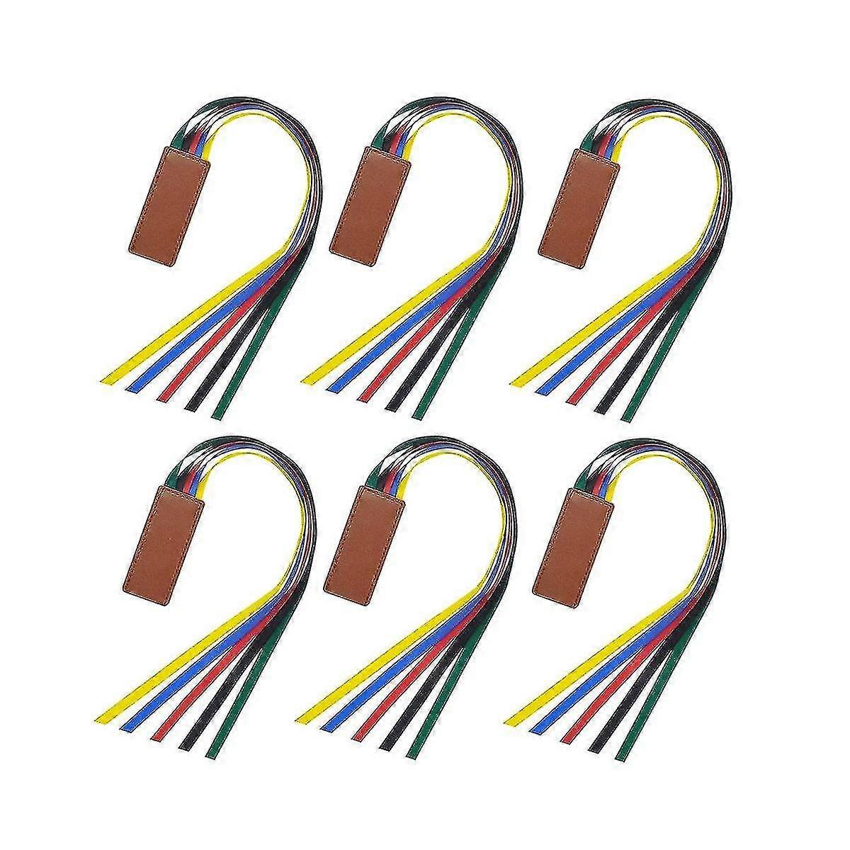 Ribbon Bookmarks, 6-piece Set, Durable and Soft PU Leather, Bright Colors for Easy Positioning