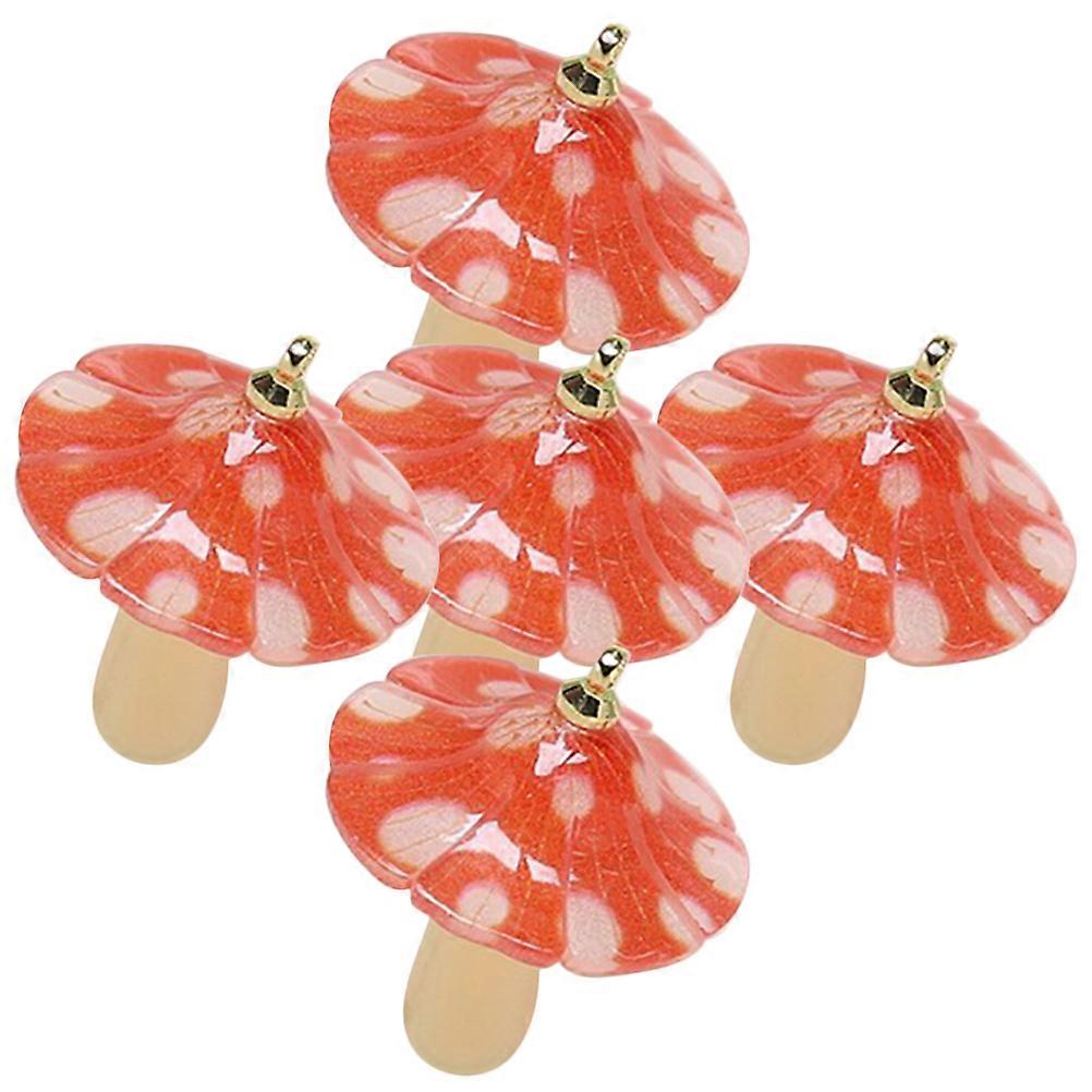Delicate Mushroom Pendant for Handicrafts Resin Material Red Color 5 Pcs