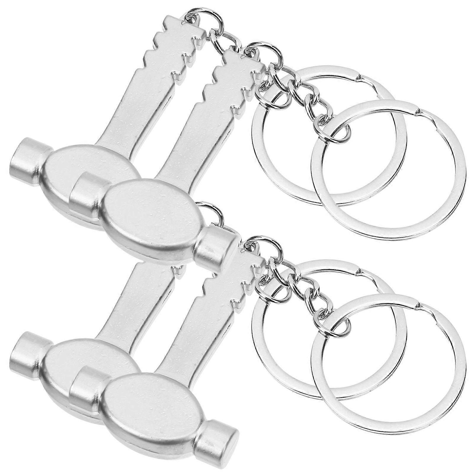 Silver Metal Hammer Shaped Key Ring for Decor Practical Everyday Use Car Keys 4pcs