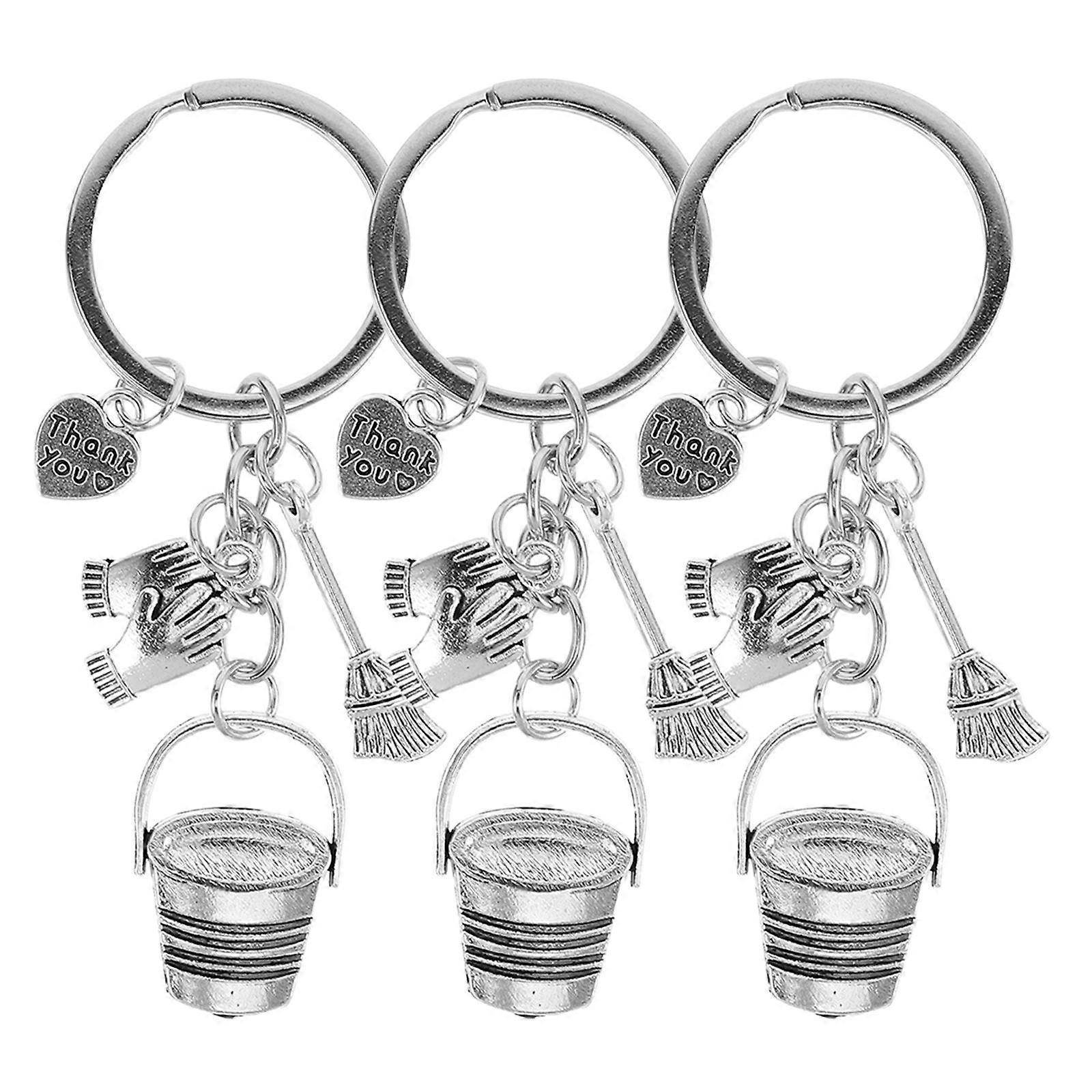 3pcs Lightweight Metal Keychain Set with Thank You Charm, Portable Dustpan & Brush Design for Gratitude Gifting