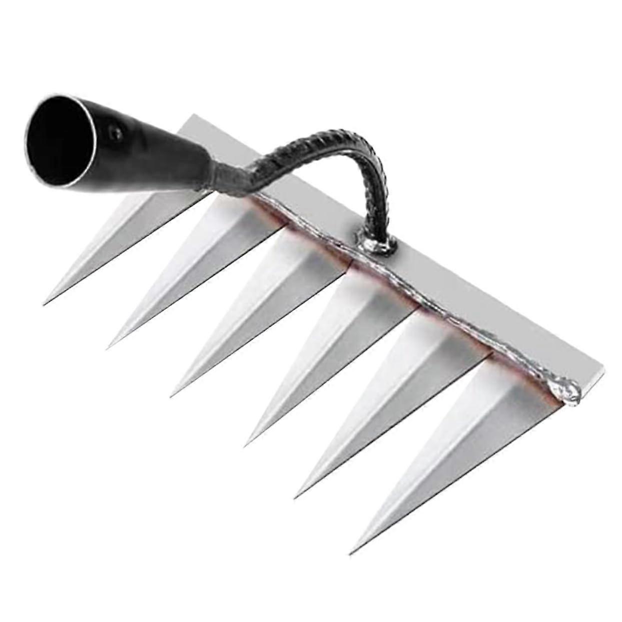 Garden rake without handle, sturdy steel rake for gardening tasks such as weeding, loosening, and transplanting soil, teeth for efficient work.