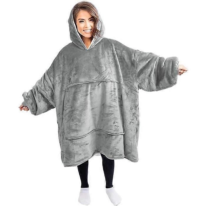 Hoodie - Flannel - Soft Blanket - Thick - Reversible - Grey