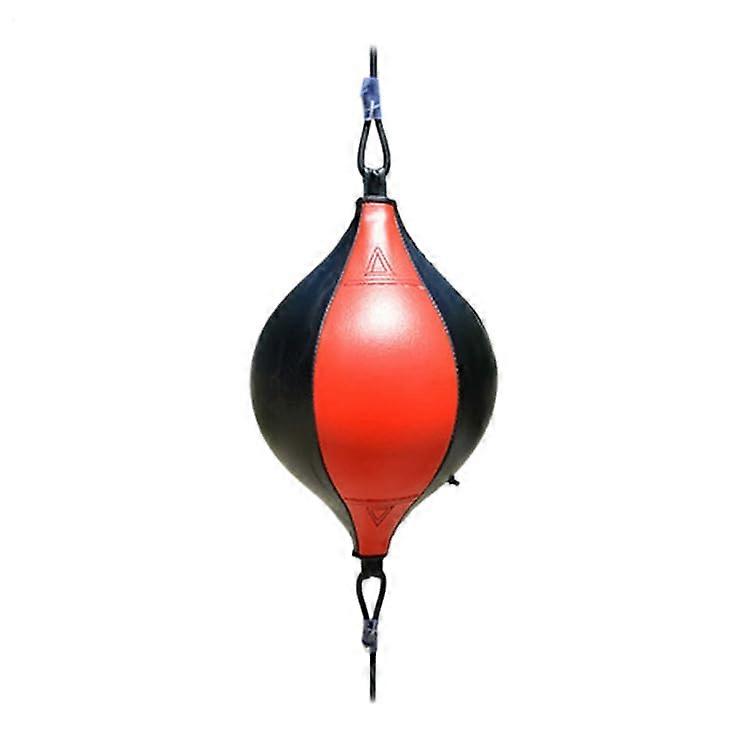 Doubleended Punching Bag – Quick Reflex Ball, Hanging Punching Bag Wide leather trainer for hand speed, control. Red black.