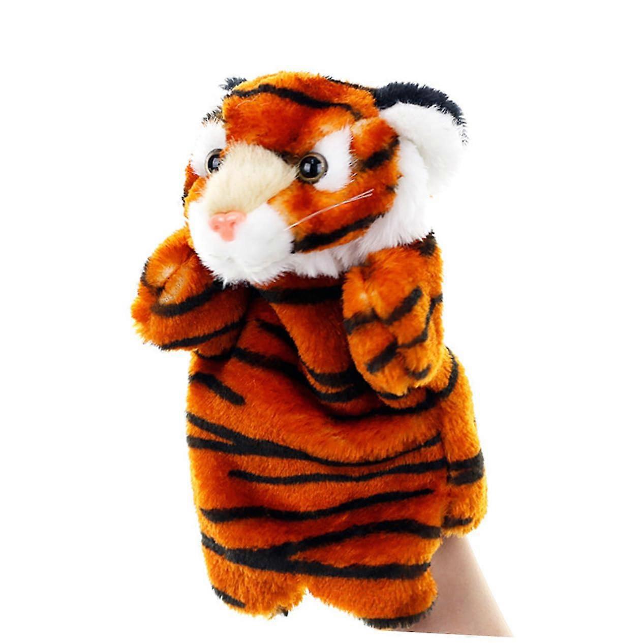 Hand Puppet Interactive Toys for Kids - Plush Tiger Storytelling Puppet, Soft Educational Doll for Children, Coffee Color