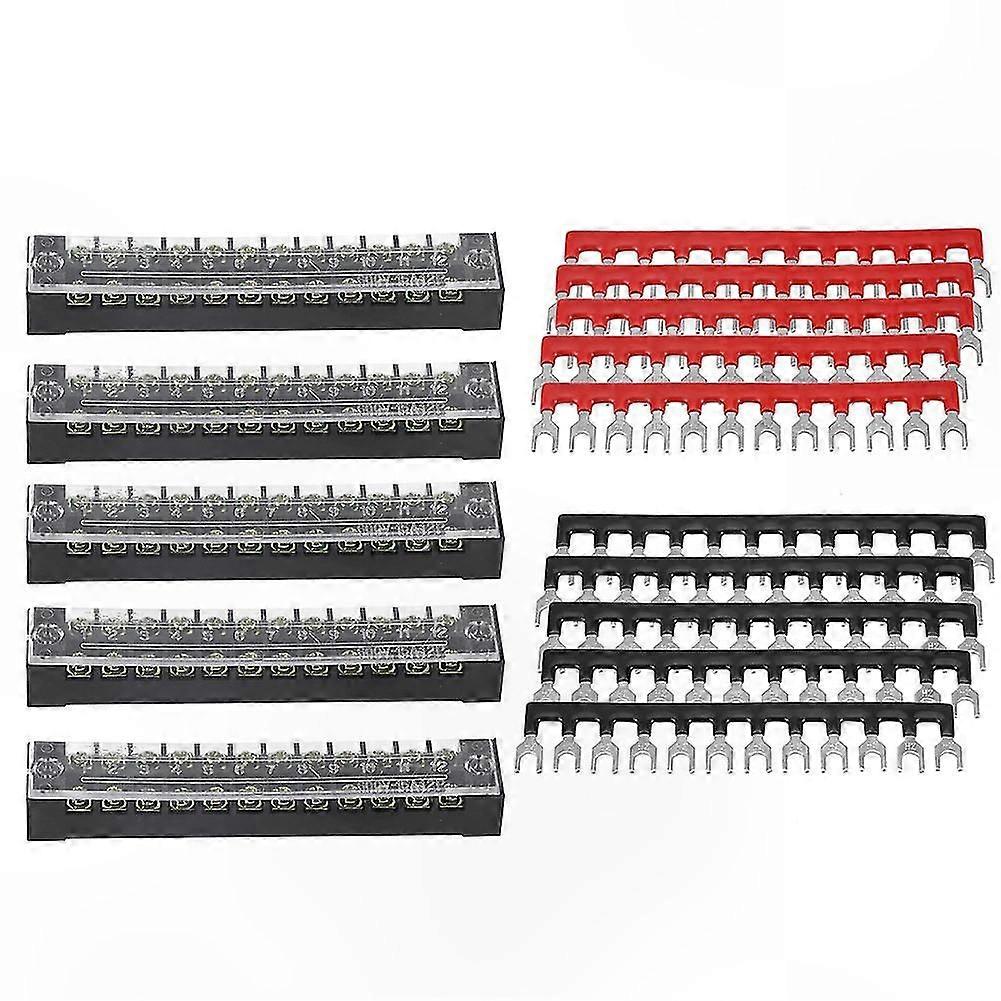 600V 15A Dual Row Terminal Block with 12 Positions Pre-Insulated Barrier Strip (5pcs)