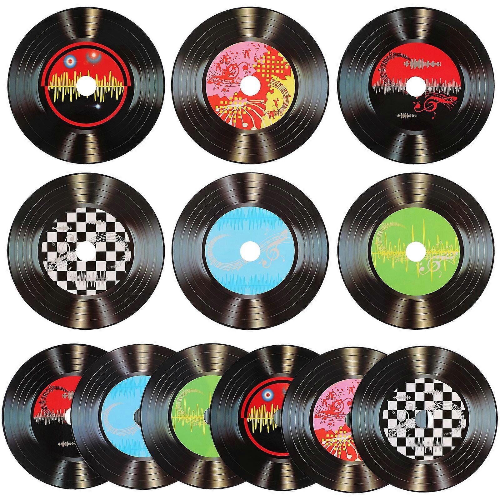 12pcs Paper Vinyl Records Retro Style Record Wall Hanging Signs Record Wall Decor for Bar Random Style