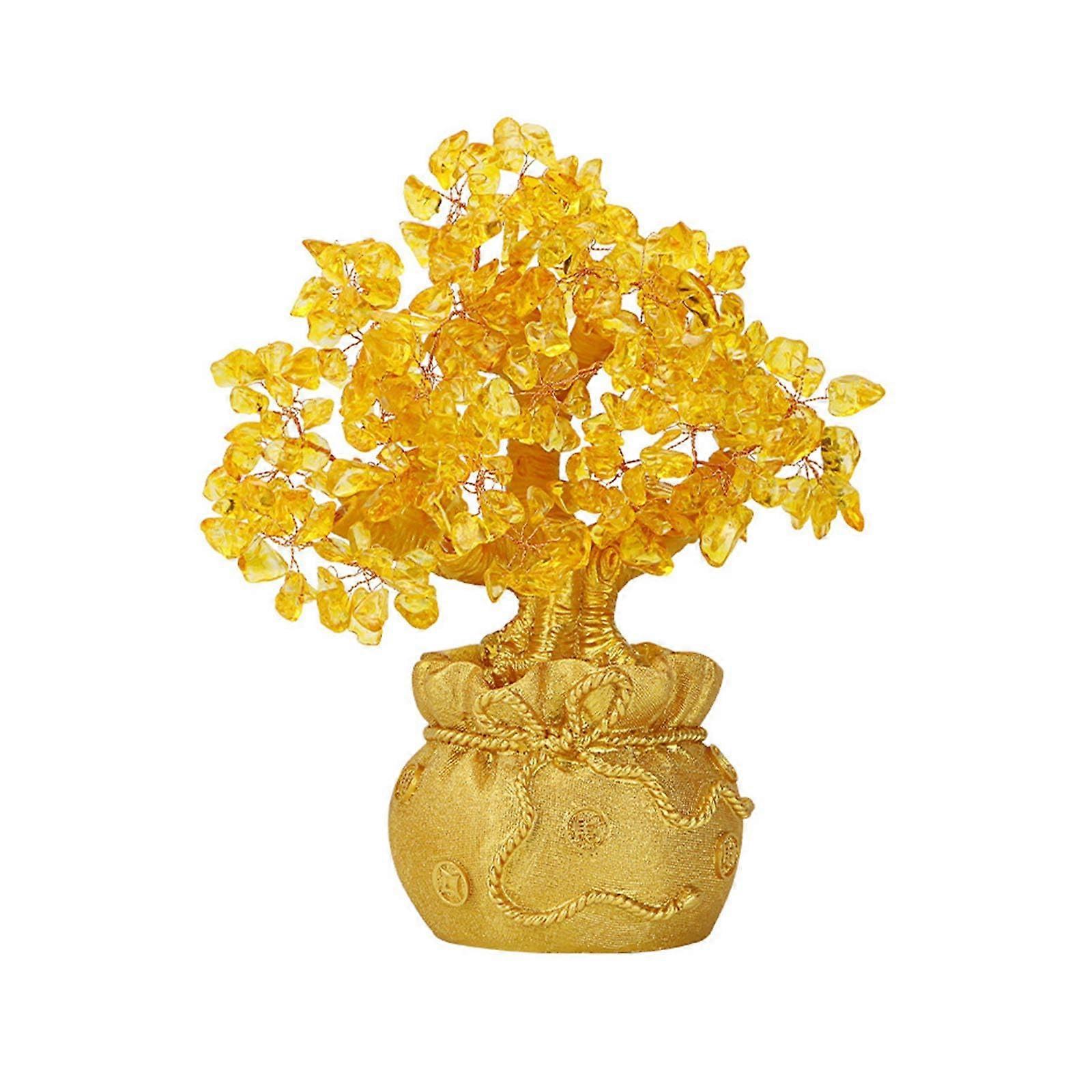 Yellow Crystal Lucky Tree Desktop Ornament 21x18x11CM Chinese Shui Style Home Decoration for Creative Spaces