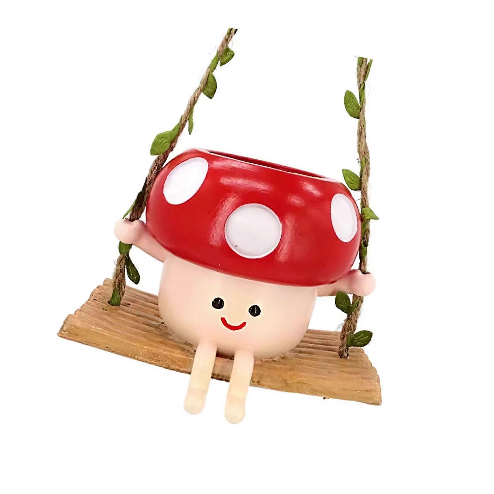 Mushroom Swing Resin Planter With Hanging Hook Weatherproofed Decoration For Plant Herbs Succulents Easy To Install  Red