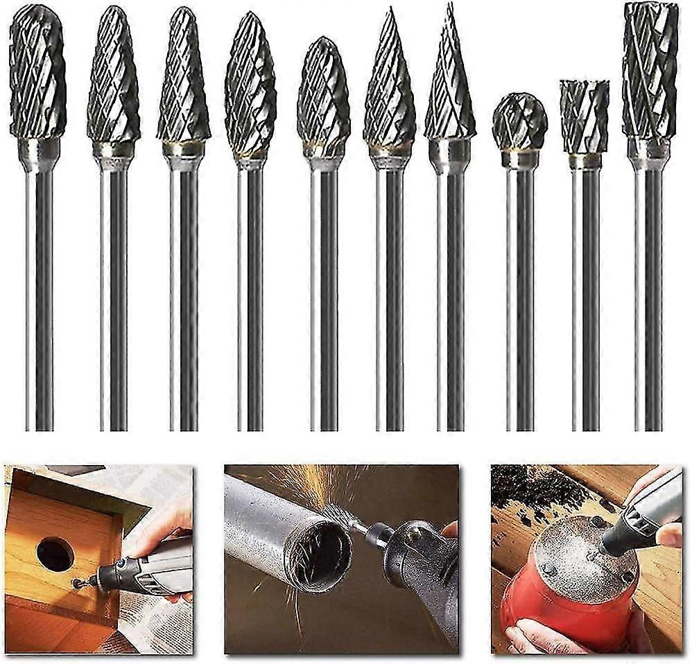 Tungsten Carbide Rotary Burr Set Double Edge for Rotary Tool, Grinder Bits 1/8" Shank, Grinding Head DIY, Wood and Metal Working, Engraving, Drilling,