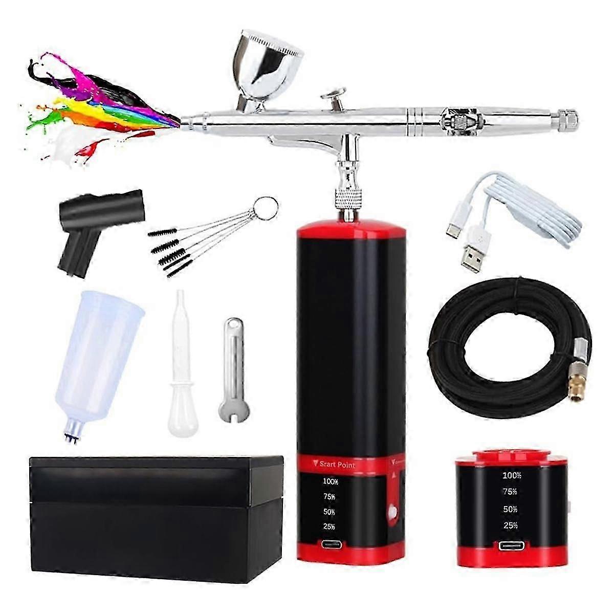 Dual Action Extra Battery Airbrush Kit with Compressor Replaceable Battery Cordless Air Brush Set for Manicure, Painting