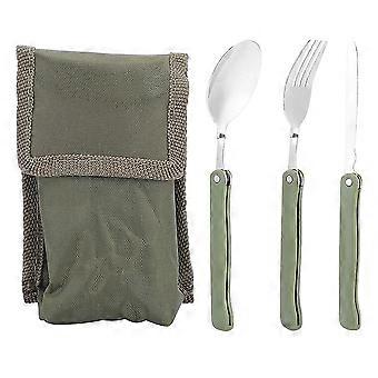 Broco Camping Messer Gabel Löffel Set, Outdoor Edelstahl Klappgabel Messer Löffel Geschirr Set für Camping Picknick Reisen